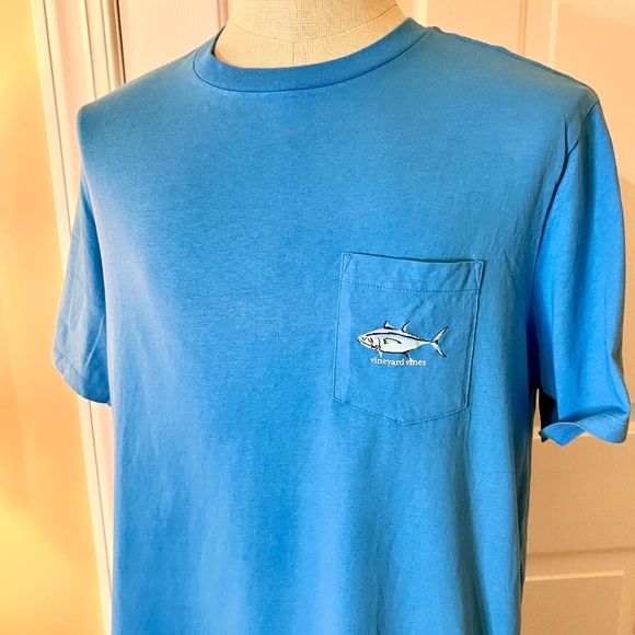 Mens Vineyard Vines Painted Tuna Pocket Short Sleeve Tee T-Shirt Turquoise LARGE - Picture 2 of 3